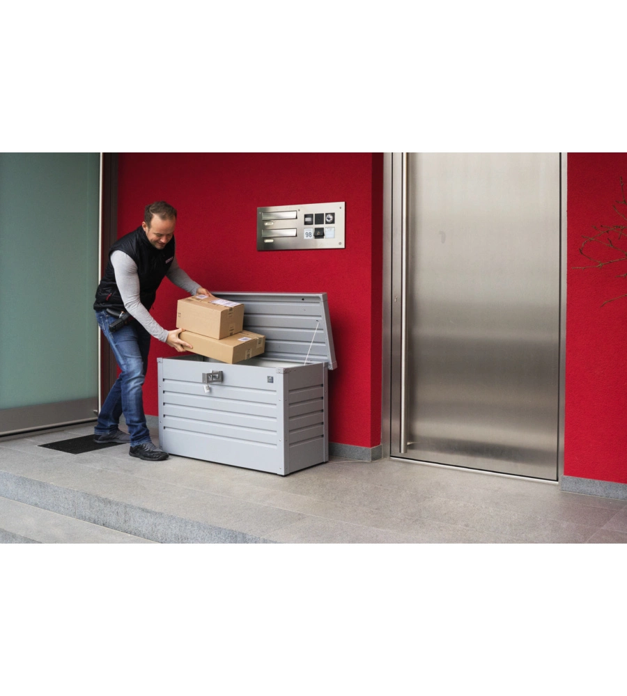 Baule postale per pacchi impermeabile biohort "paket-box 100" in acciaio zincato argento metallizzato 195 lt 101x46x61 cm - cod. 64910